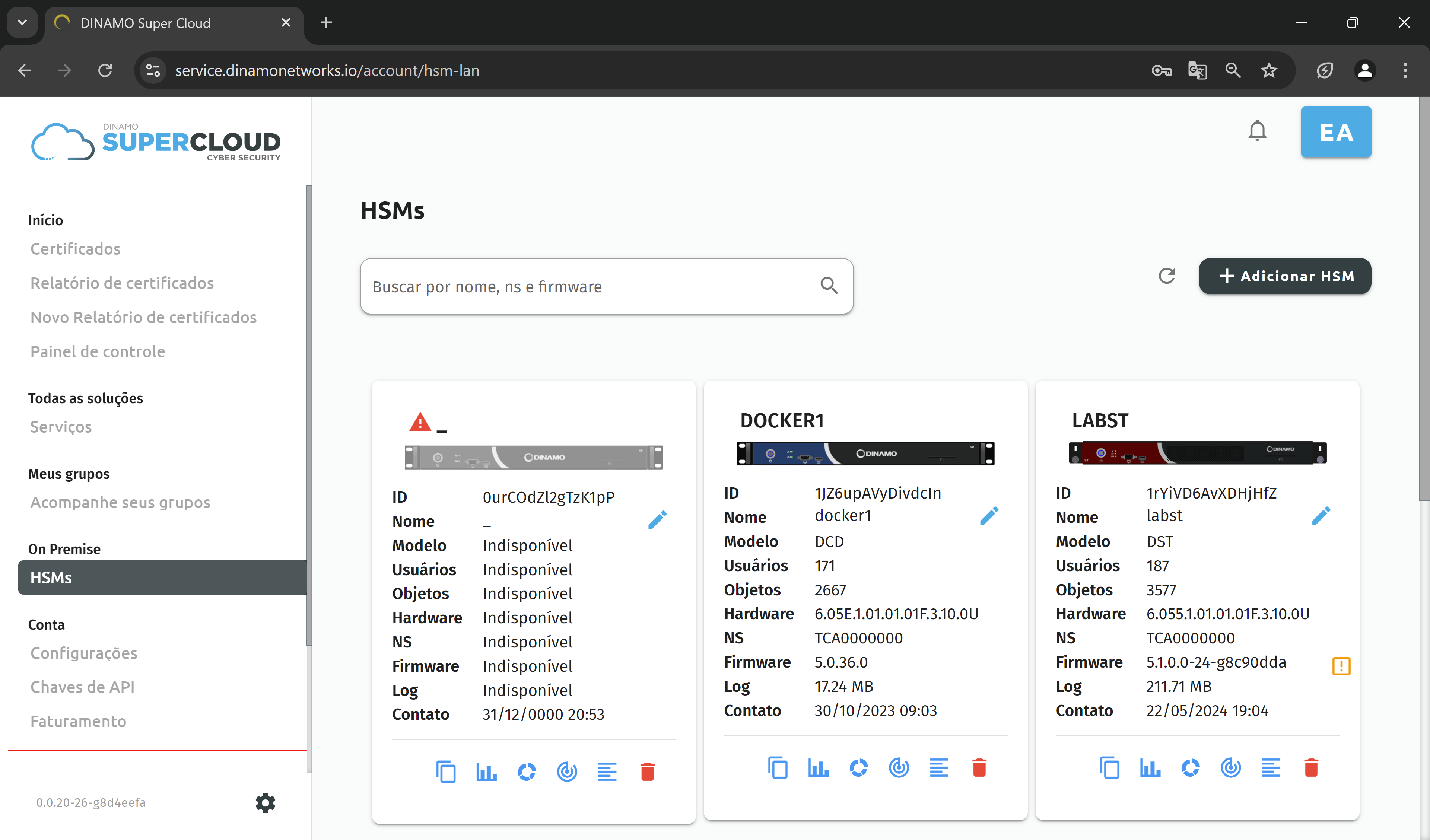 Página da console HTTP para vínculo com a plataforma de nuvem