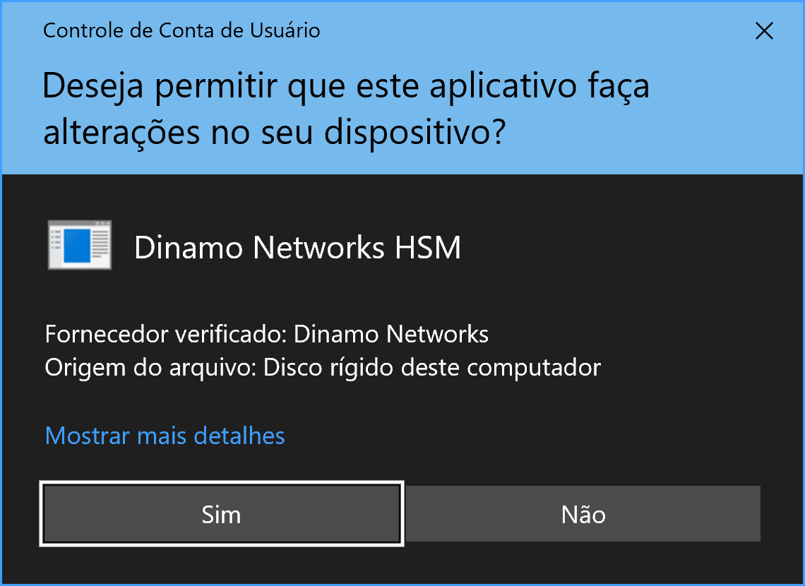 Confirmação do Controle de Conta de Usuário do Windows