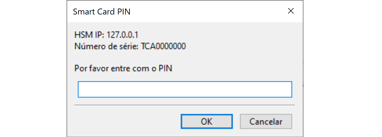 Mensagem para entrada do PIN do _smart card_