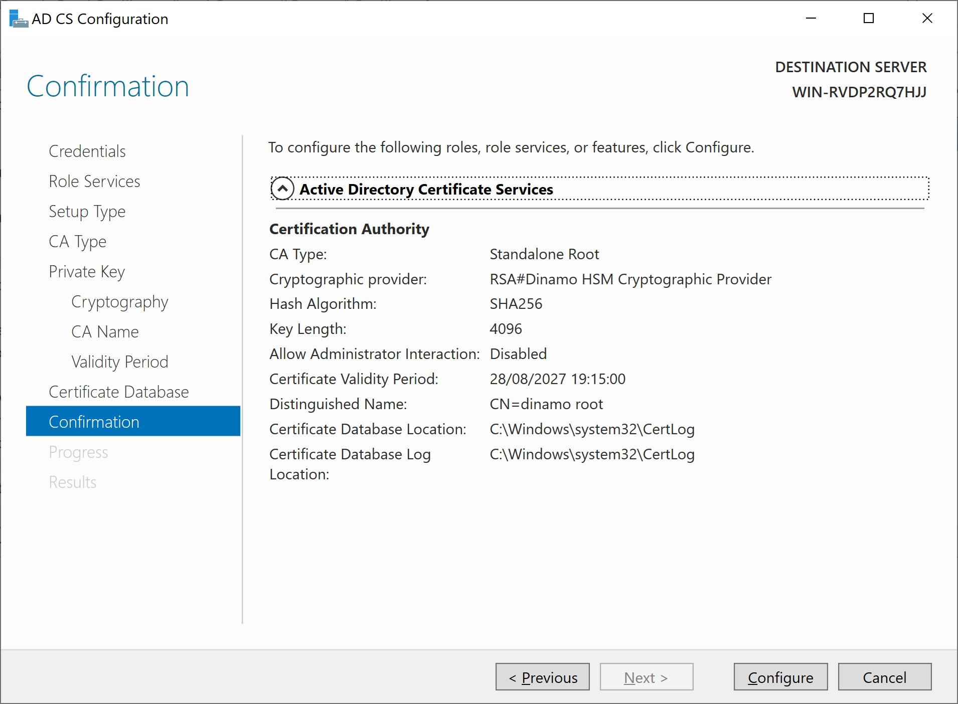 AC configuration confirmation